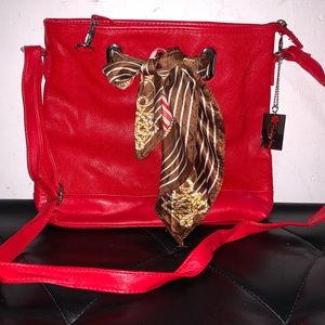 Penelope Ann Red Crossbody bag with scarf accent
